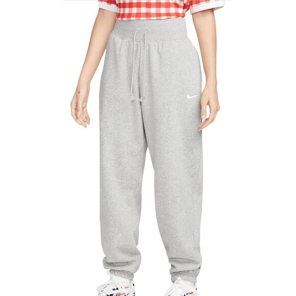 Nike Phoenix Fleece Women's High-Waisted Bottoms, Grey Heather/Sail Size Medium - Picture 1 of 6